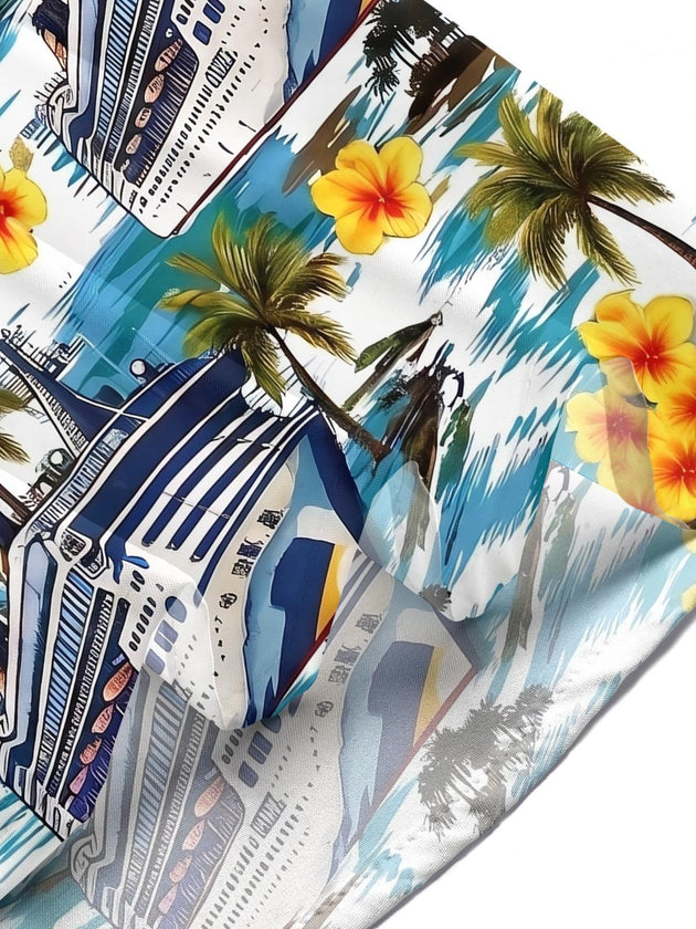 Hawaiian Vacation Cruise Palm Tree Flower Men's Pocket Short Sleeve Shirts