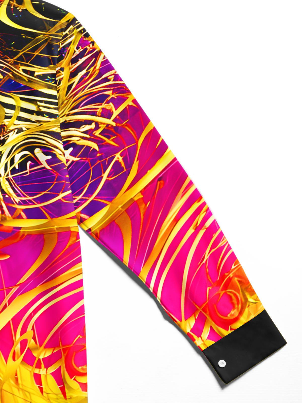 Art Gilded Gradient Abstract Geometry Men's Pocket Long Sleeve Shirts