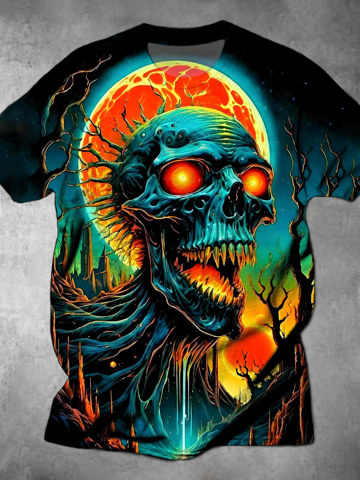 Skull Round Neck Short Sleeve Men's T-shirt