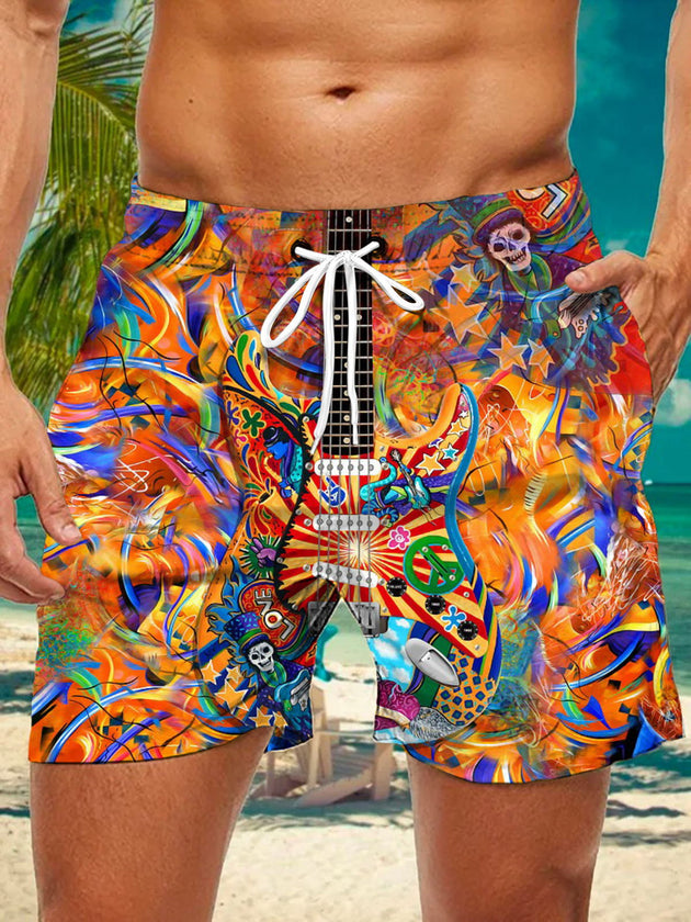 men's guitar print casual pants front view