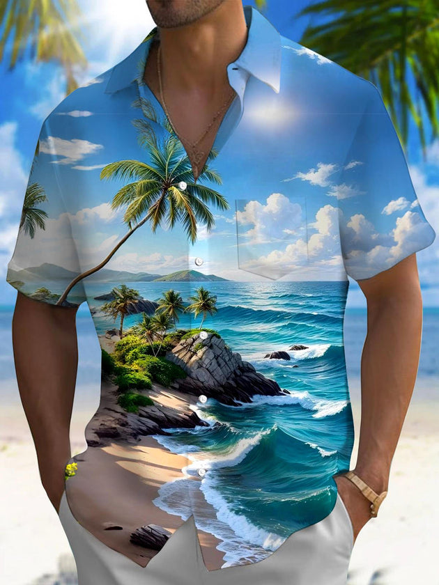 men's Hawaiian shirt front view beach vacation
