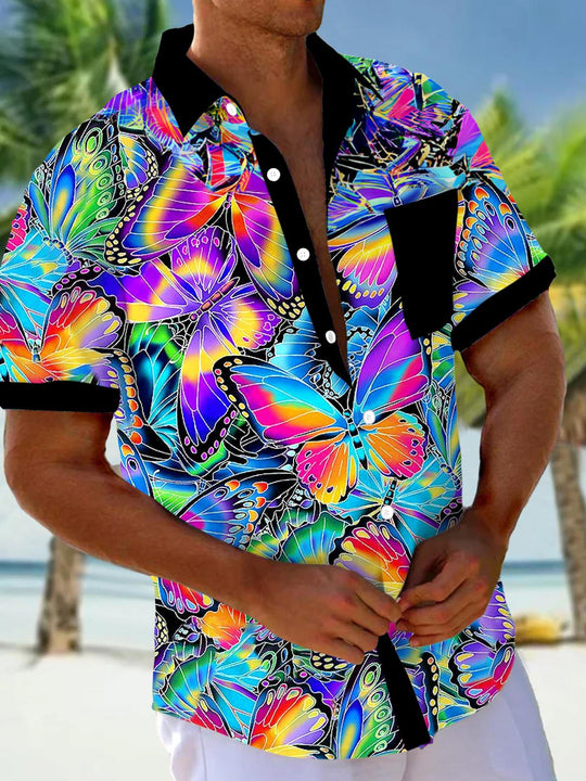 Men's butterfly pocket short sleeve shirt front view for tropical beach vacation