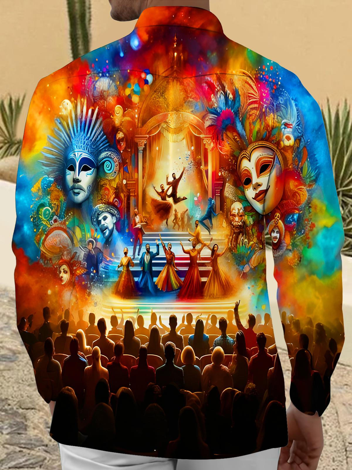Tie Dye Colorful Mask Carnival Mardi Gras Stage Performance Men's Pocket Long Sleeve Shirts