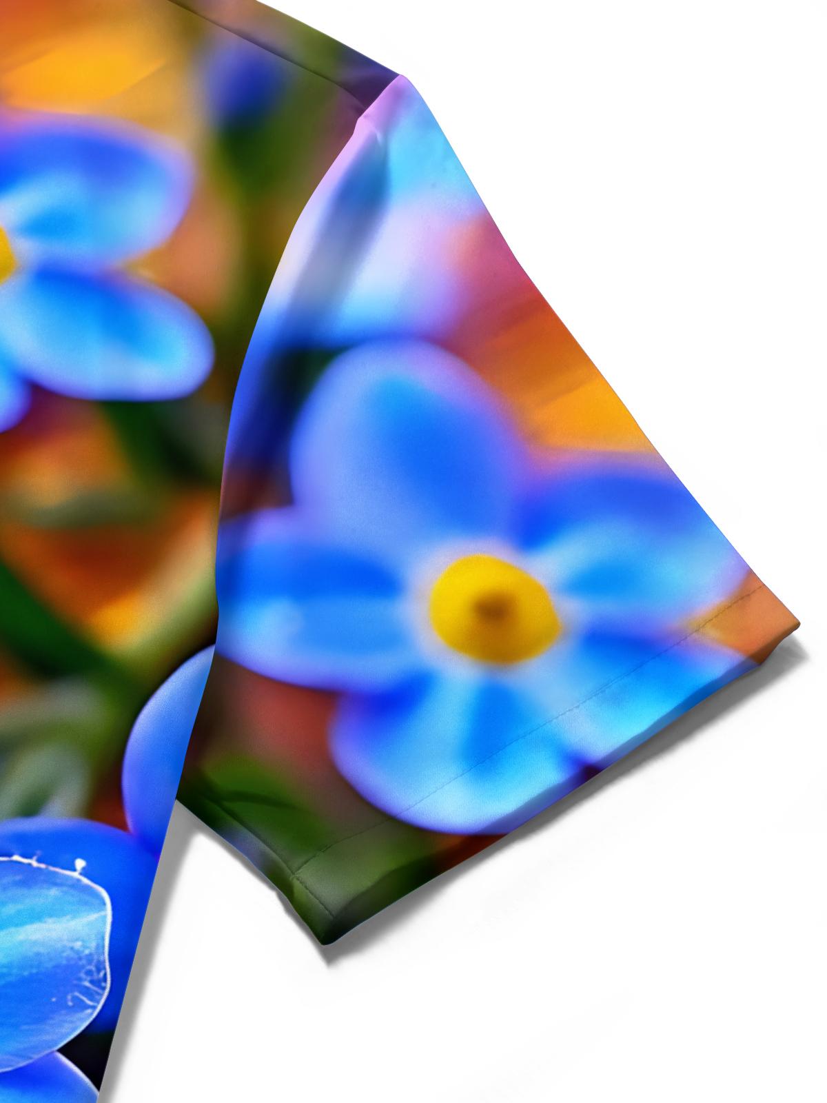 Men's floral print pocket short sleeve shirt fabric texture close-up