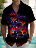 Hot Air Balloon Print Men's Pocket Short Sleeve Shirts