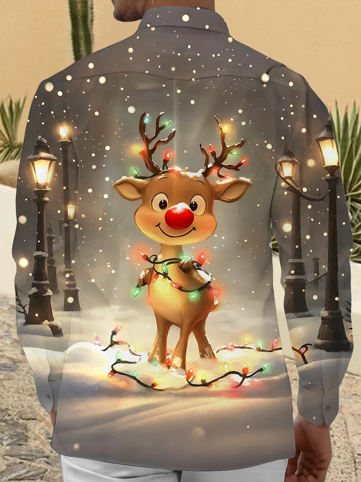 Christmas Deer Men's Pocket Long Sleeve Shirts