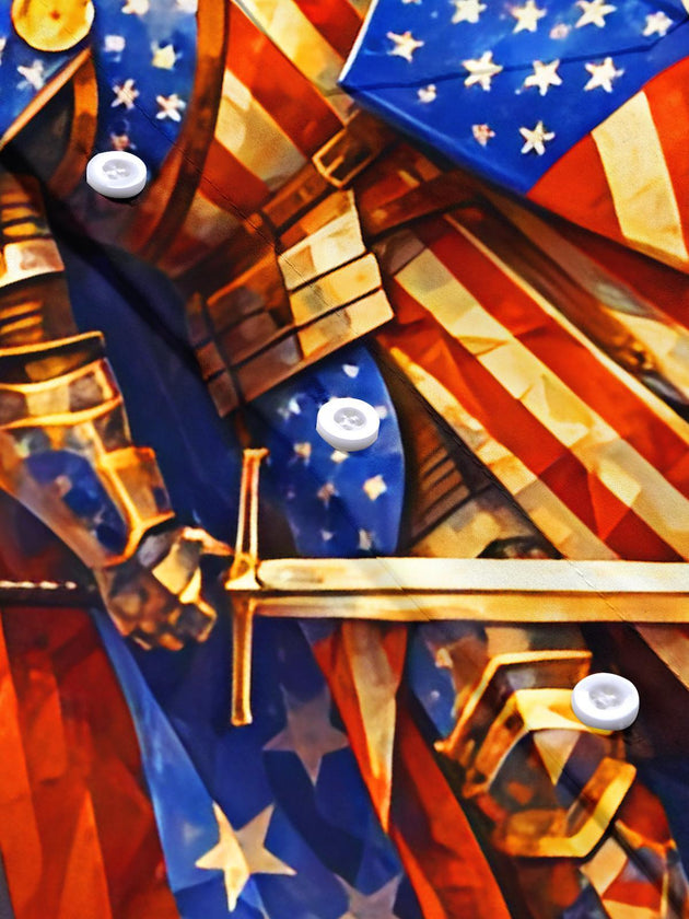 American Flag Knight Independence Day Men's Pocket Short Sleeve Shirts