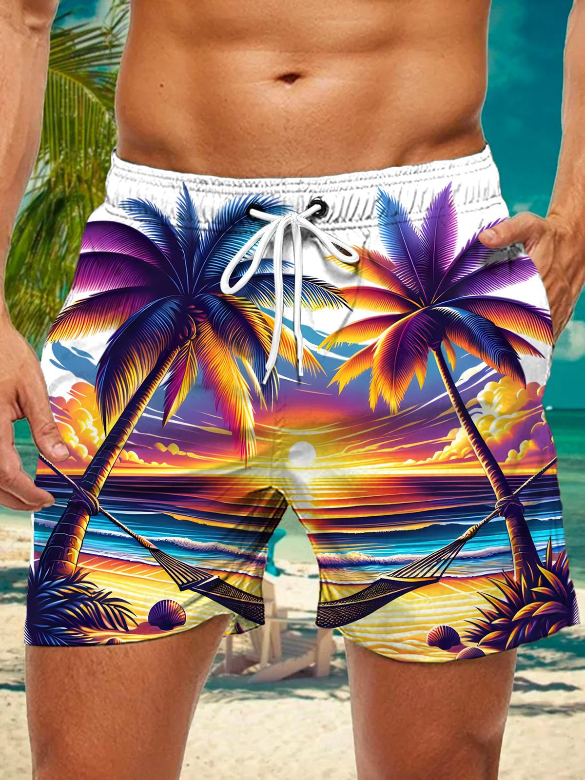 Hawaiian Coconut Print Men's Print Pocket Shorts