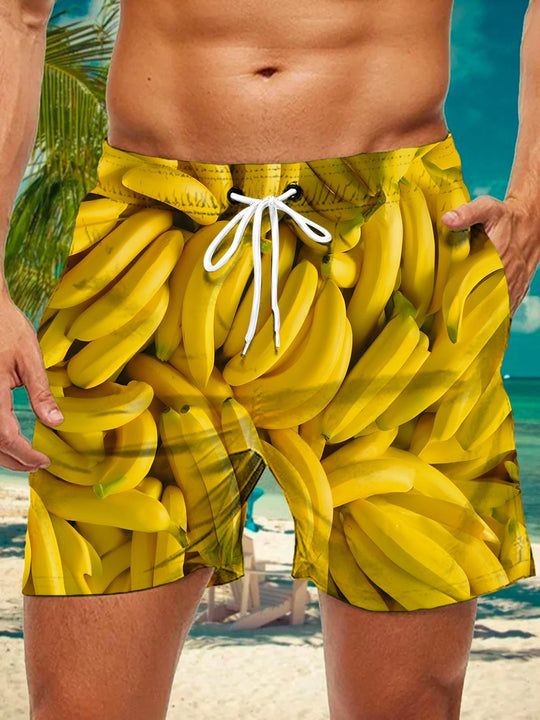 Men's casual shorts with banana print front view