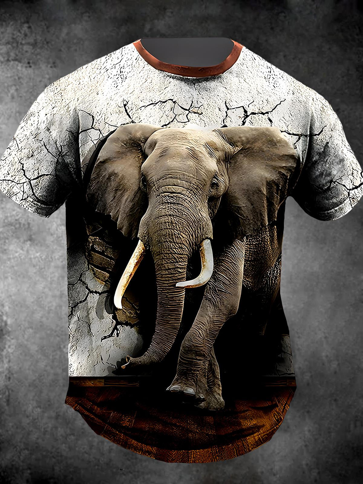 elephant Round Neck Short Sleeve Men's T-shirt