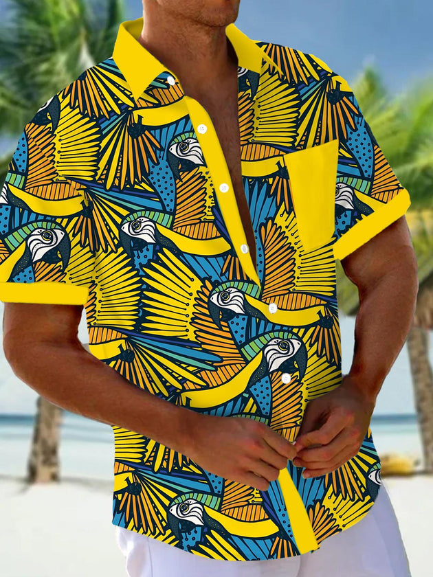 men's parrot print shirt front view