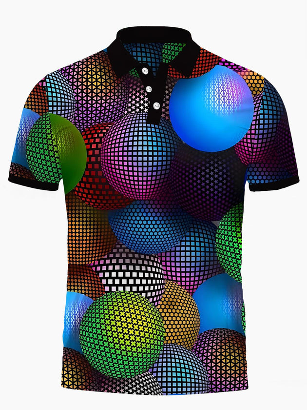 men's geometric print short sleeve button polo shirt front view