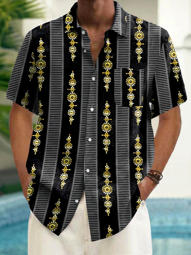 Men's Geometric Pocket Short Sleeve Shirt Front View