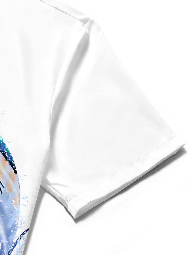 men's fish print shirt close-up short sleeve