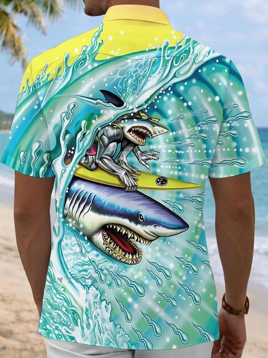 men's ocean print shirt back view