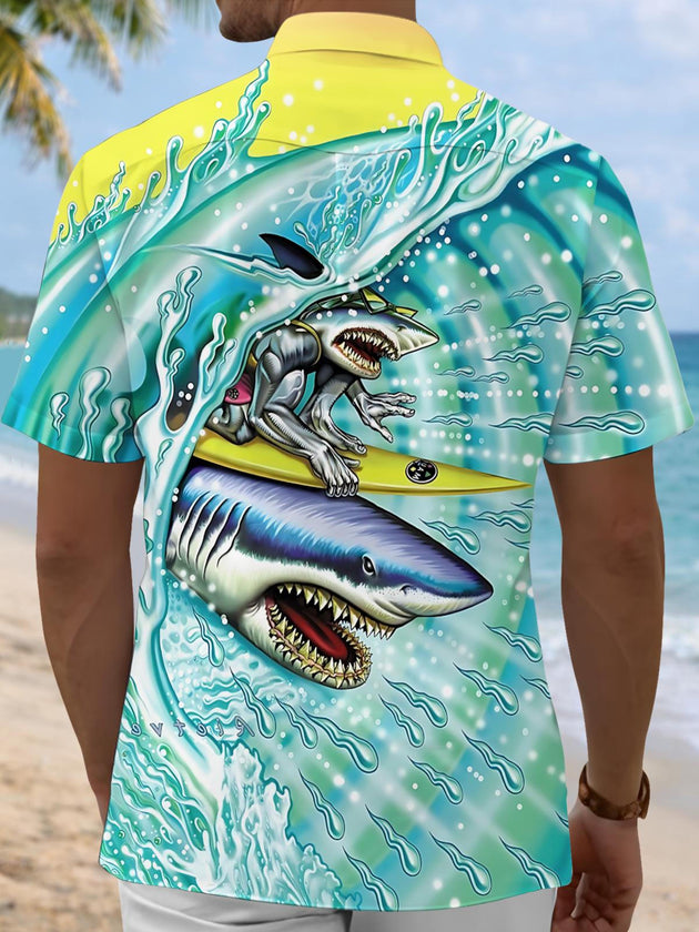 men's ocean print shirt back view