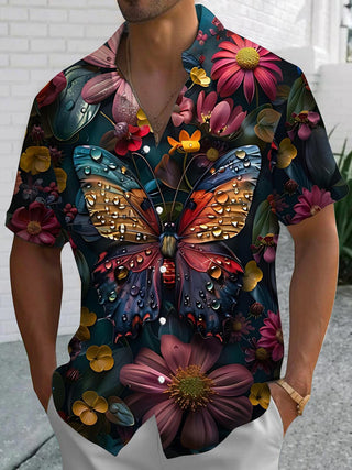 Men's short sleeve floral print shirt front view