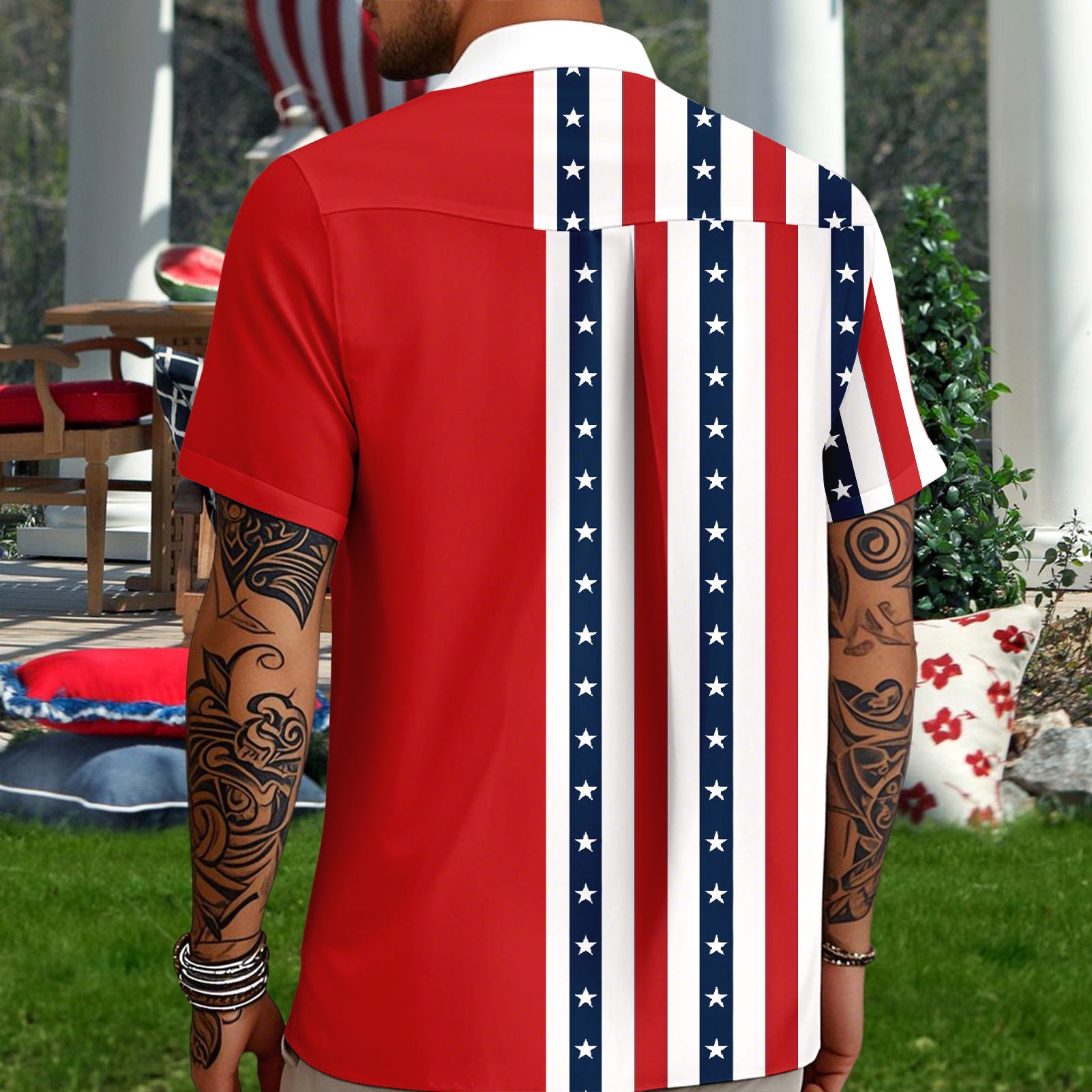 Hawaiian American Flag Shirt Stars and Stripes Patriotic Button Down Shirts Casual Resort Wear for Daily Wear imaginative