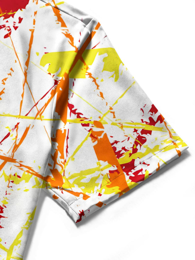Men's abstract print short sleeve shirt close-up detail