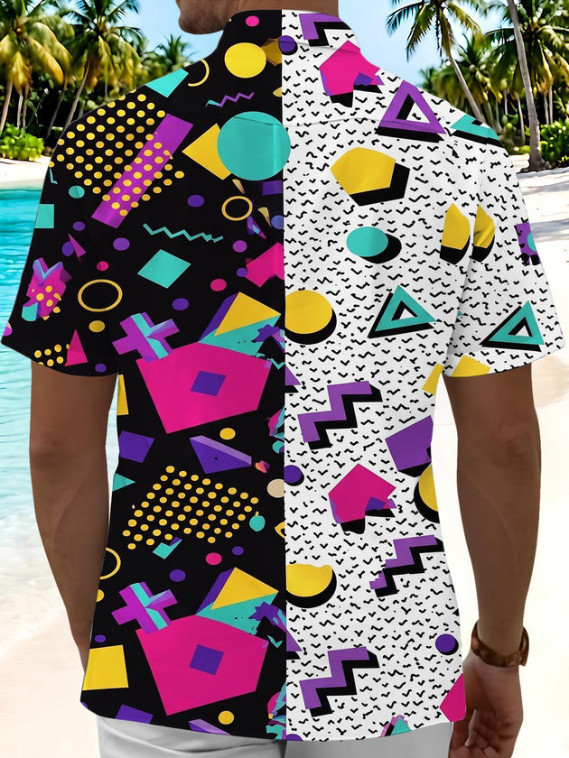 Retro Geometric Men's Pocket Short Sleeve Shirts
