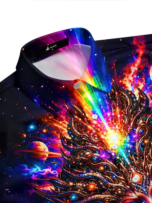 Dark Cyberpunk Colorful Cosmic Alien Men's Pocket Short Sleeve Shirts
