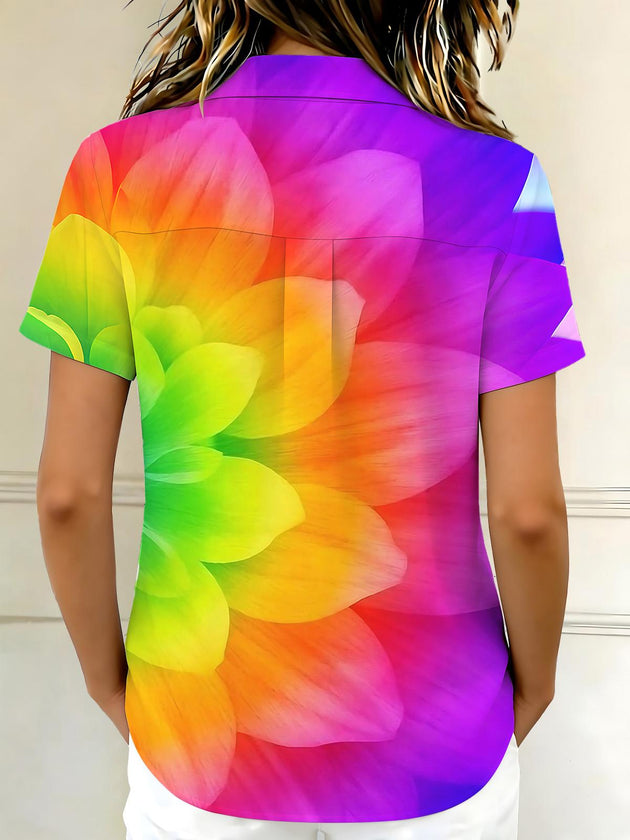 Colorful Floral Women's Short Sleeve Shirts
