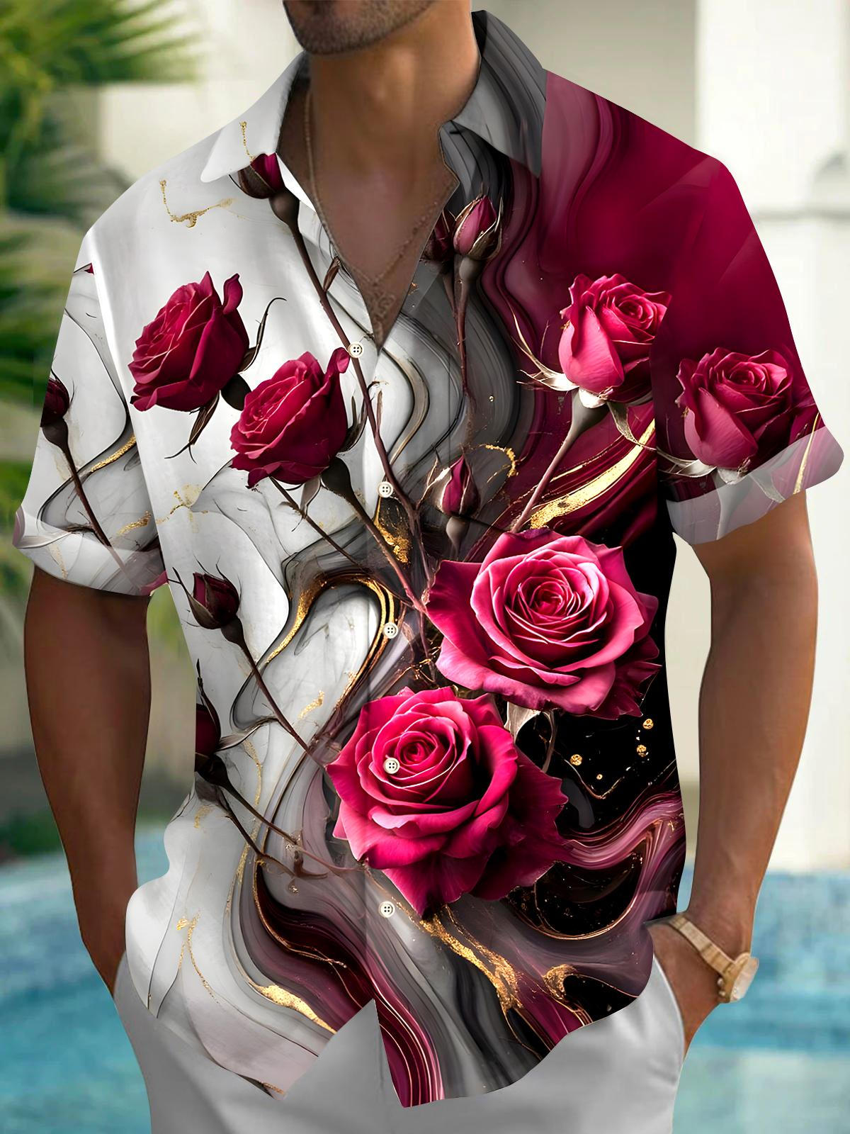 Rose Men's Pocket Short Sleeve Shirts