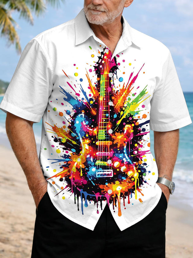 men's guitar print shirt front view