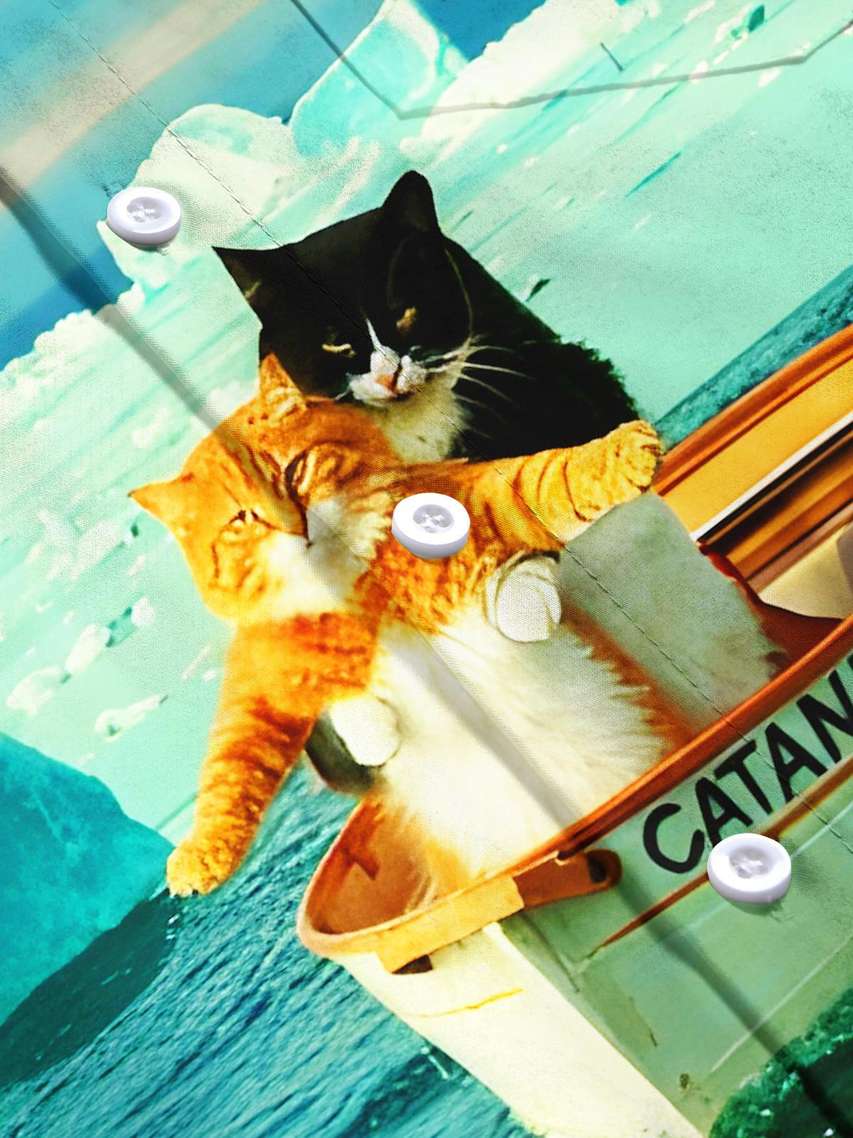 Fun Cat Titanic Boat Men's Pocket Short Sleeve Shirts