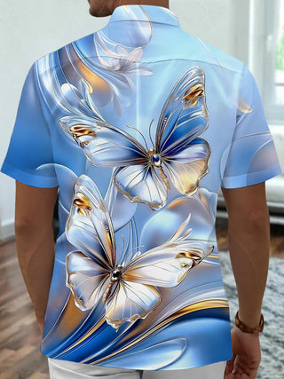 Men's abstract print short sleeve shirt back view