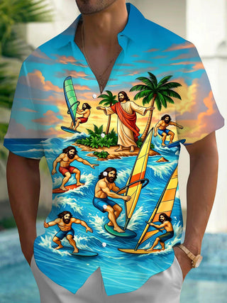 men's Hawaiian shirt front view beach vacation