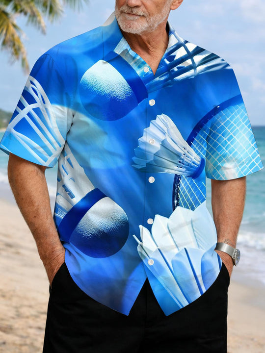 Men's badminton sports print short sleeve shirt front view