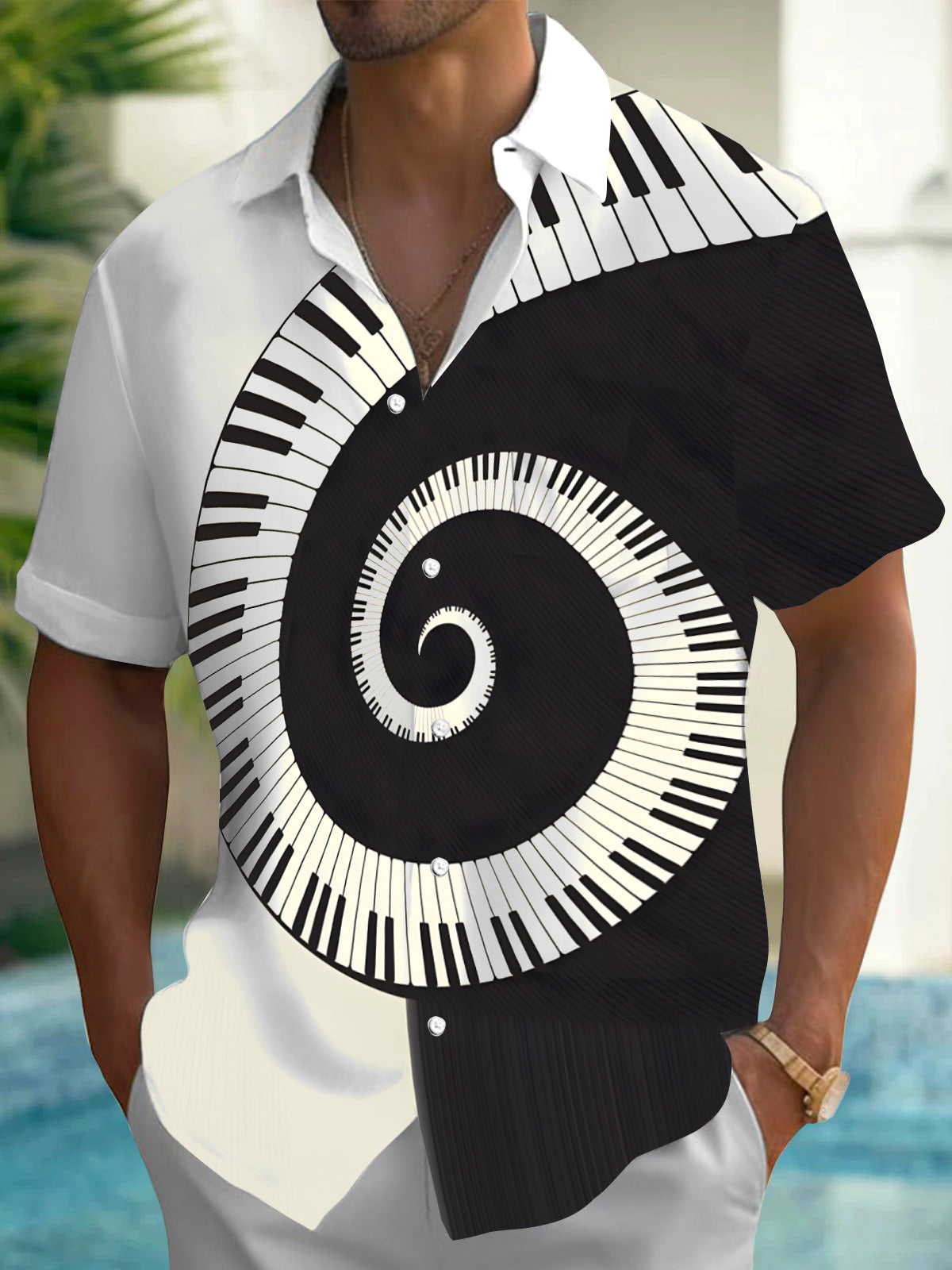 Piano Keys Men's Pocket Short Sleeve Shirts