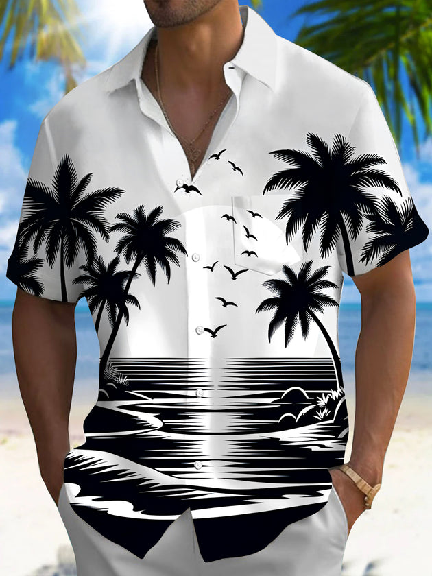 men's Hawaiian shirt front view tropical beach vacation