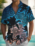 Hawaiian Coconut Tree Ethnic Pattern Print Short Sleeve Men's Shirts With Pocket