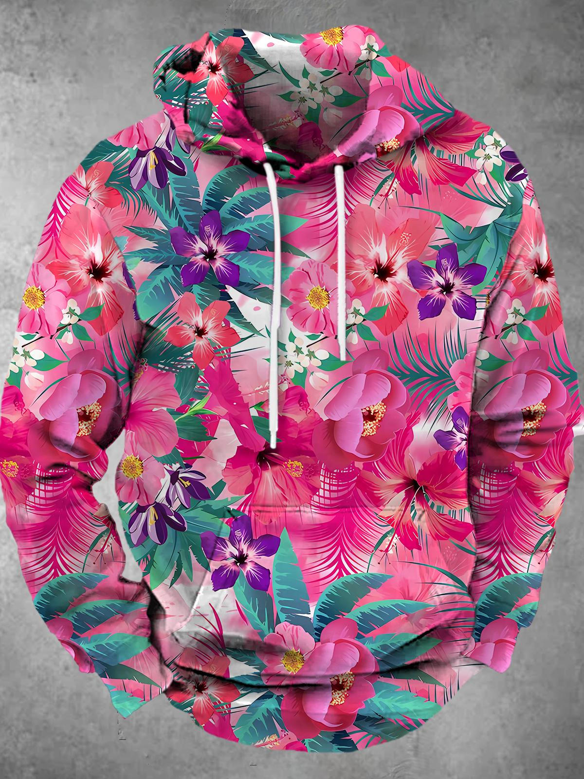 Plant Floral Long Sleeve Hooded Pocket Men's Top