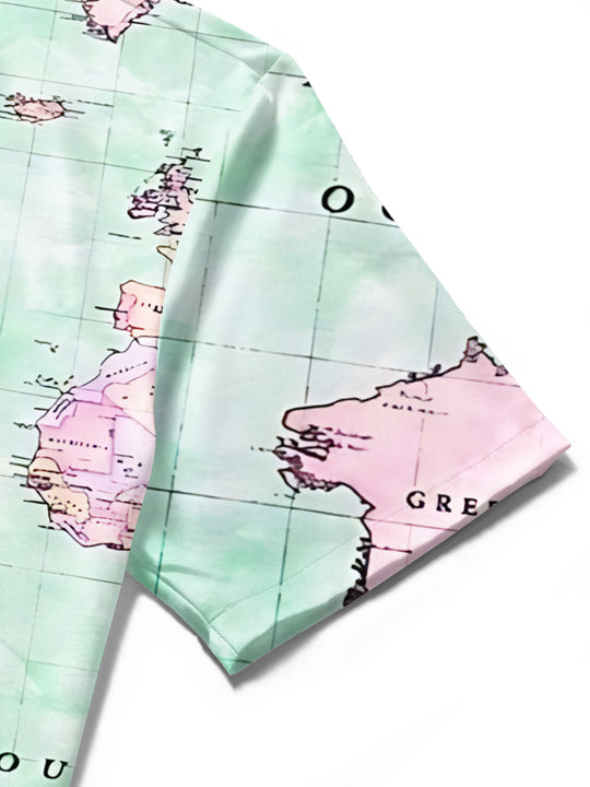 men's map print shirt close-up short sleeve