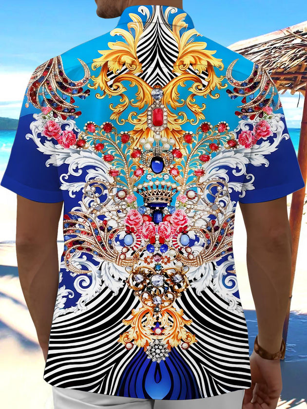 Men's floral short sleeve Hawaiian shirt back view