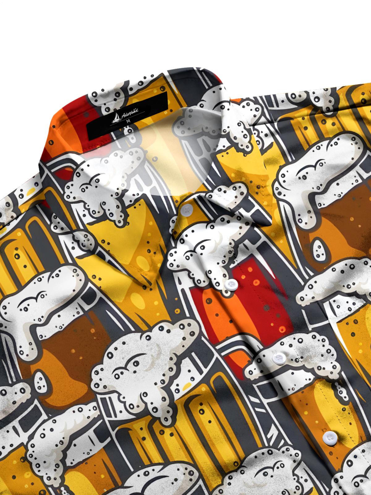 Beer Print Men's Pocket Short Sleeve Shirts