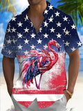 Independence Day American Flag Flamingo Print Men's Pocket Short Sleeve Shirts