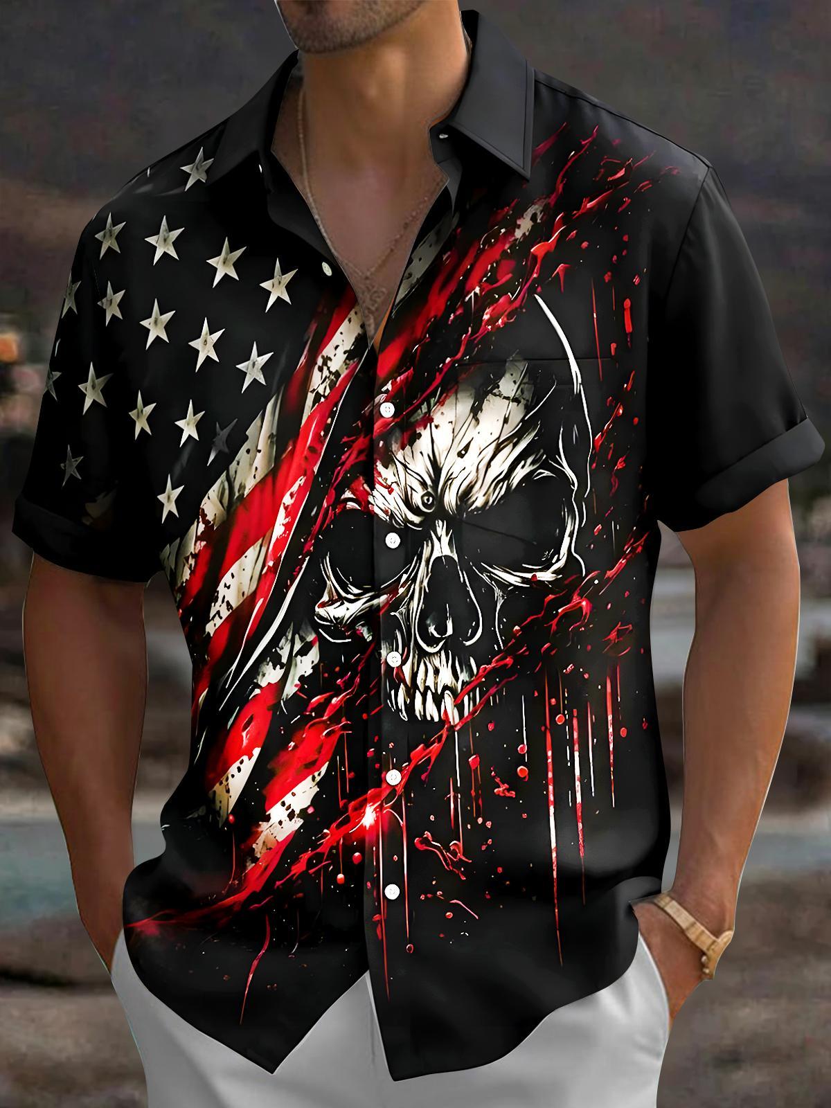 men's skull print shirt front view Independence Day