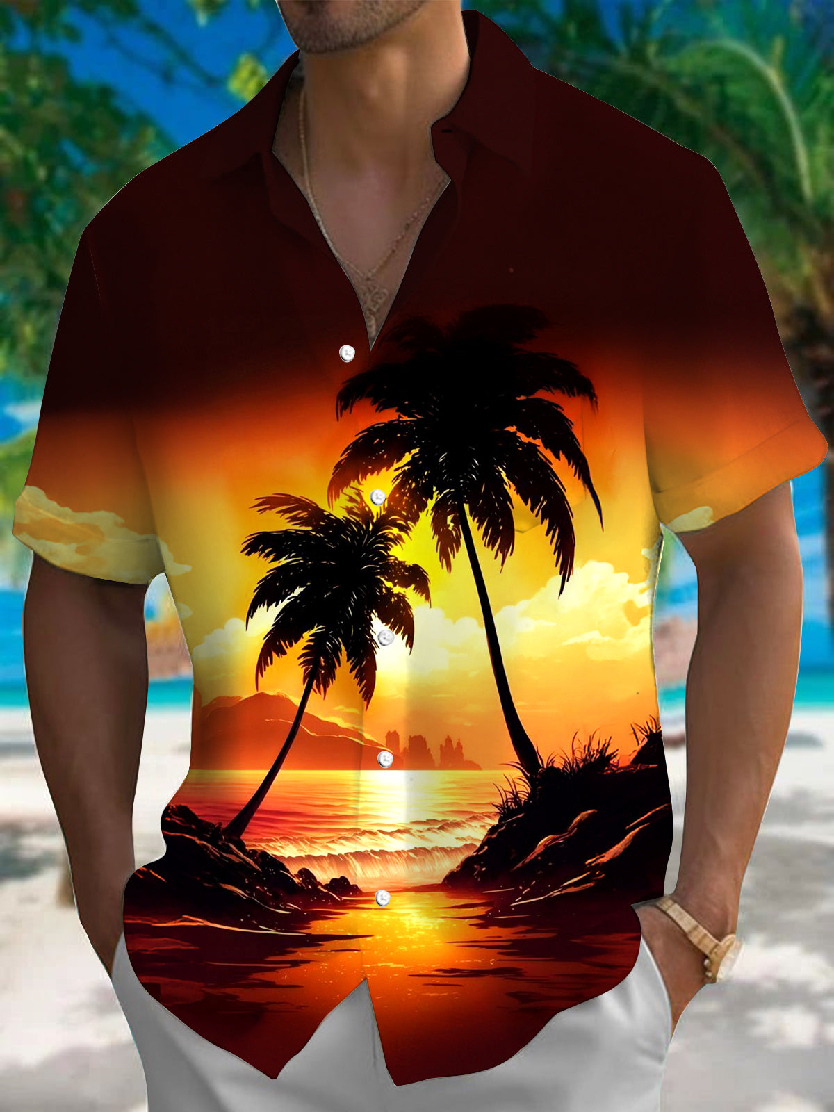 Coconut Tree Men's Pocket Short Sleeve Shirts