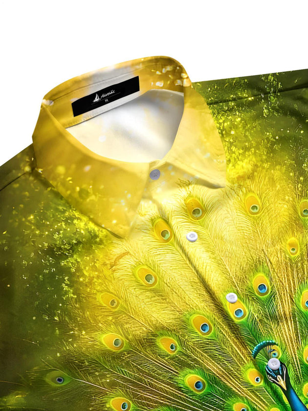 men's exotic bird pattern shirt side view