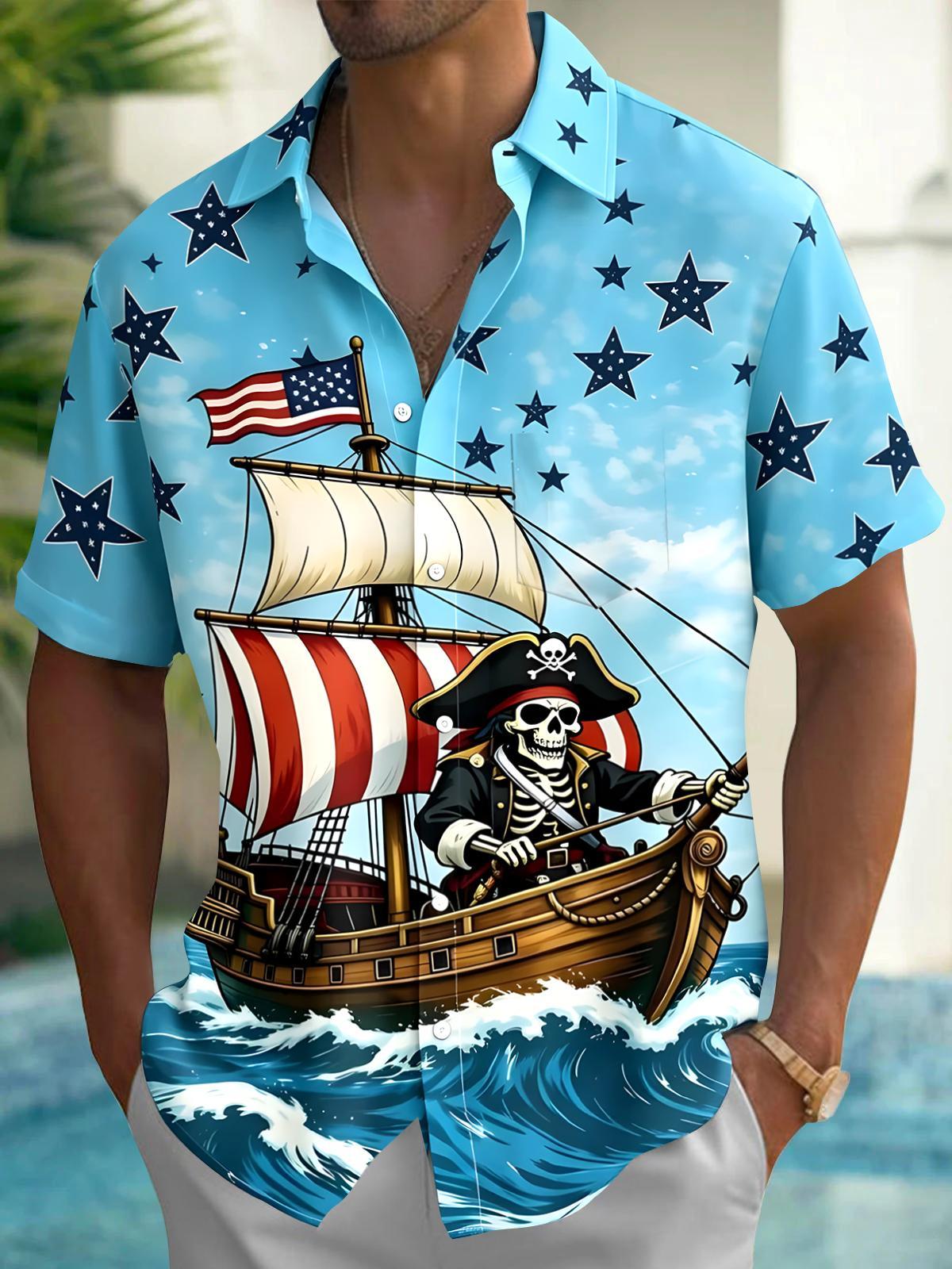men's skull print shirt front view Independence Day