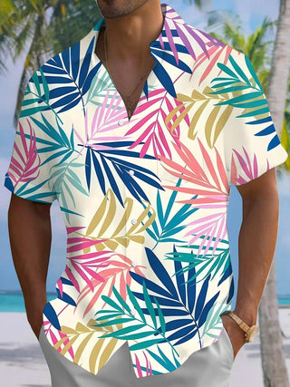 Men's Hawaiian leaf short sleeve shirt front view for tropical beach vacation