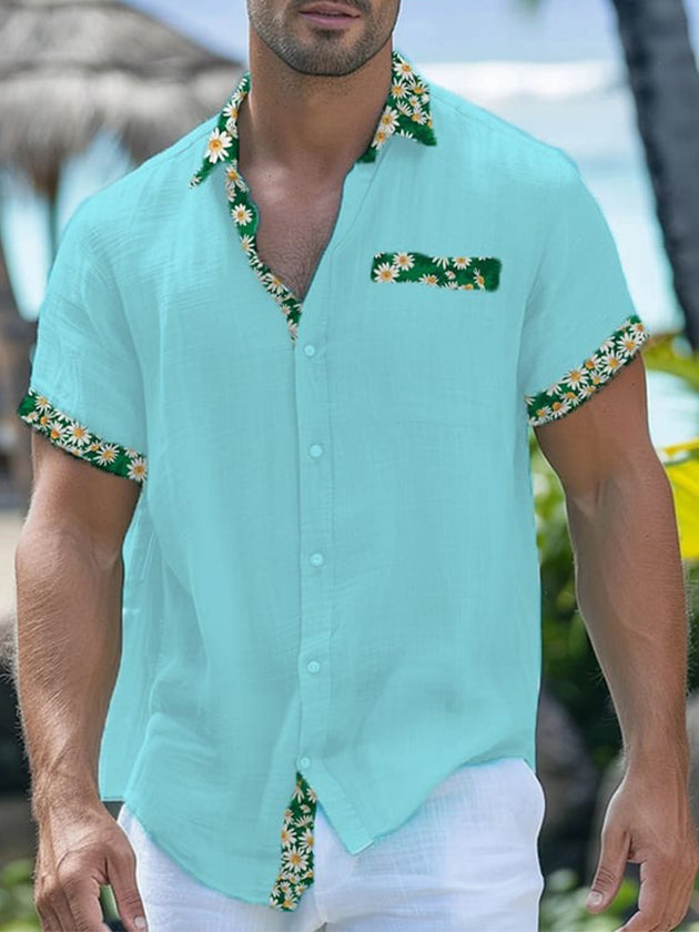 Men's daisy print short sleeve shirt front view