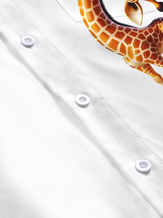 Men's giraffe print pattern short sleeve pocket shirt flat lay