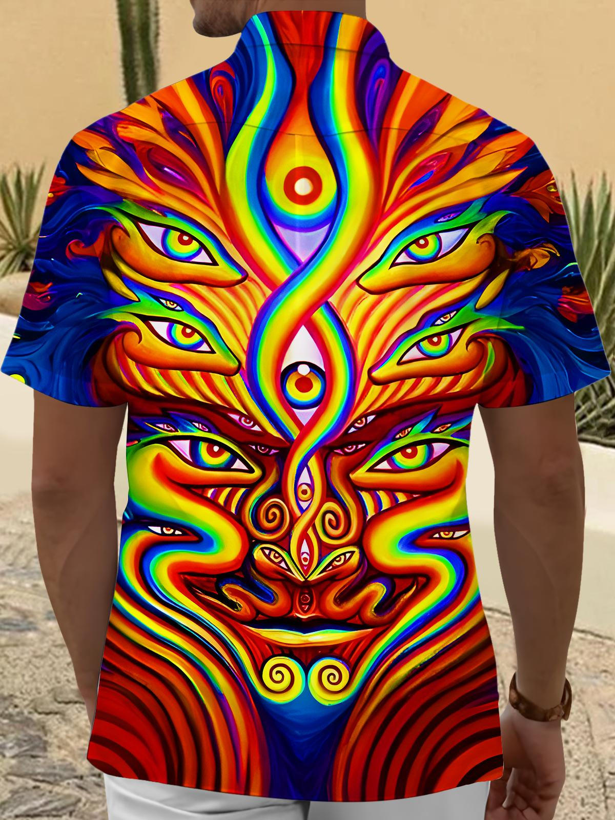 Psychedelic Abstract Face Men's Pocket Short Sleeve Shirts