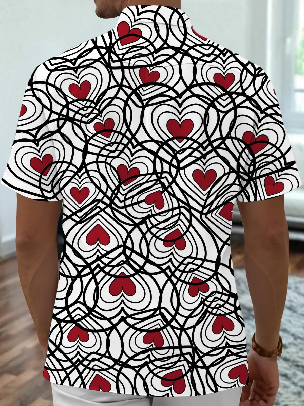 Abstract Heart Print Men's Pocket Short Sleeve Shirts