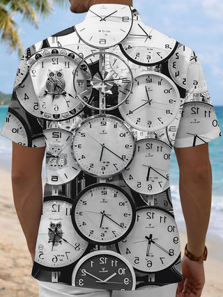 Men's clock print pocket short sleeve shirt back view